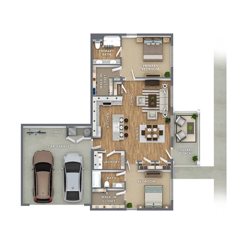 Floor plan for 2 beds, 2 baths, 1274 sqft